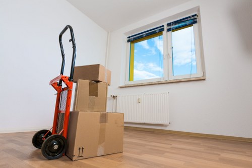 Professional movers handling a compact flat relocation in Surreyquays